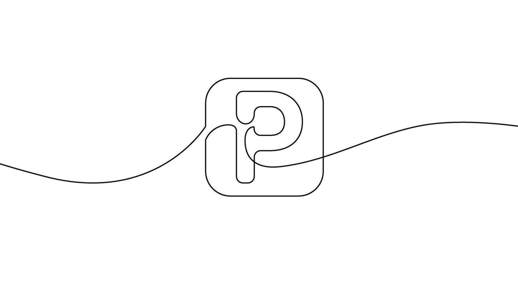 Continuous one line drawing of a parking icon. Minimalist contour of a car parking sign created with a single uninterrupted stroke. Simple outline style for transport, navigation vector