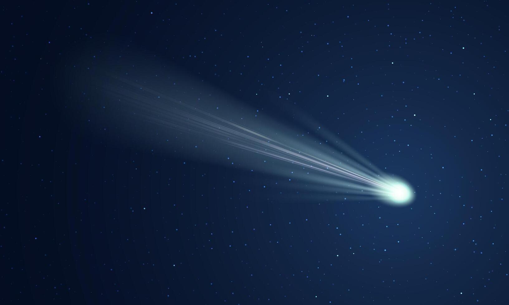 Realistic comet in space with a light tail against a dark cosmic background of a starry universe. vector