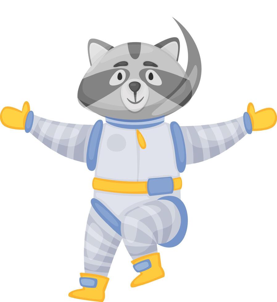 Raccoon astronaut character exploring outer space vector