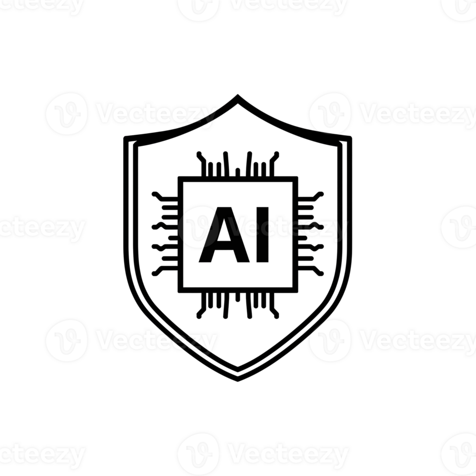Abstract representation of artificial intelligence within a protective shield emblem png