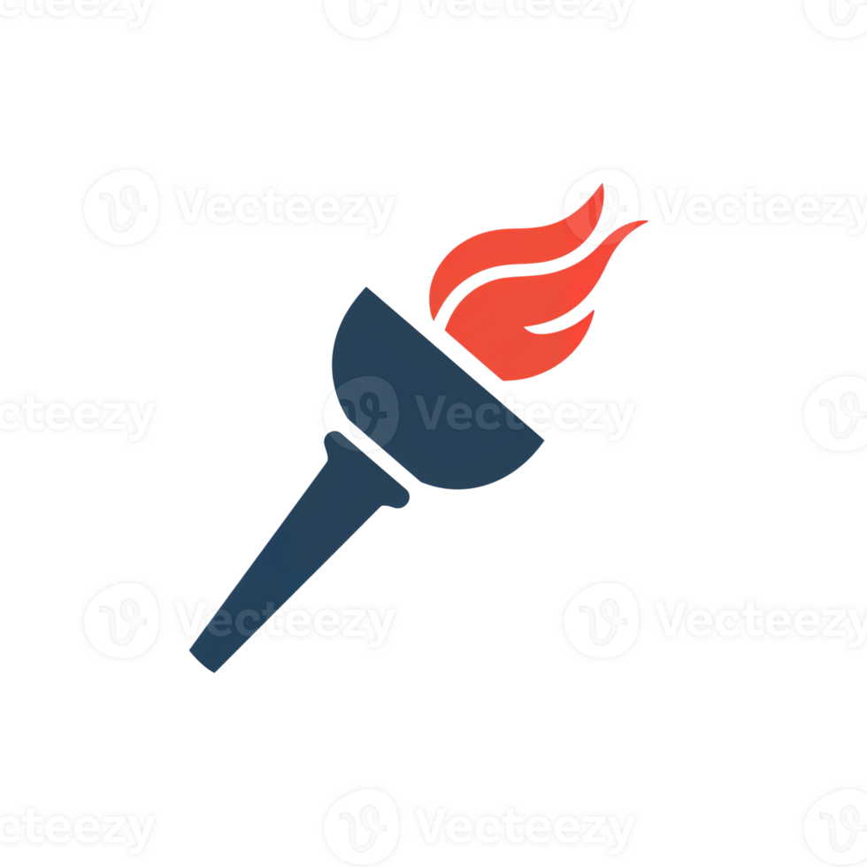 Emblematic representation of a stylized torch with dynamic flame on a clean field png