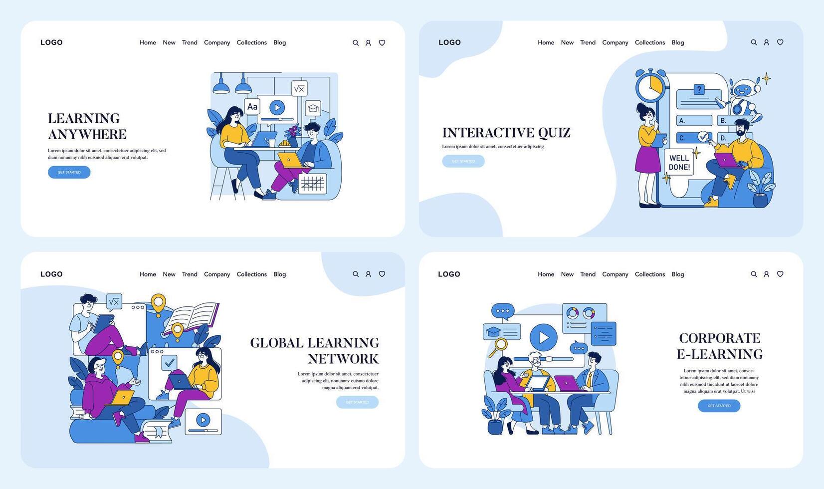 E-learning platform illustrations for various purposes vector
