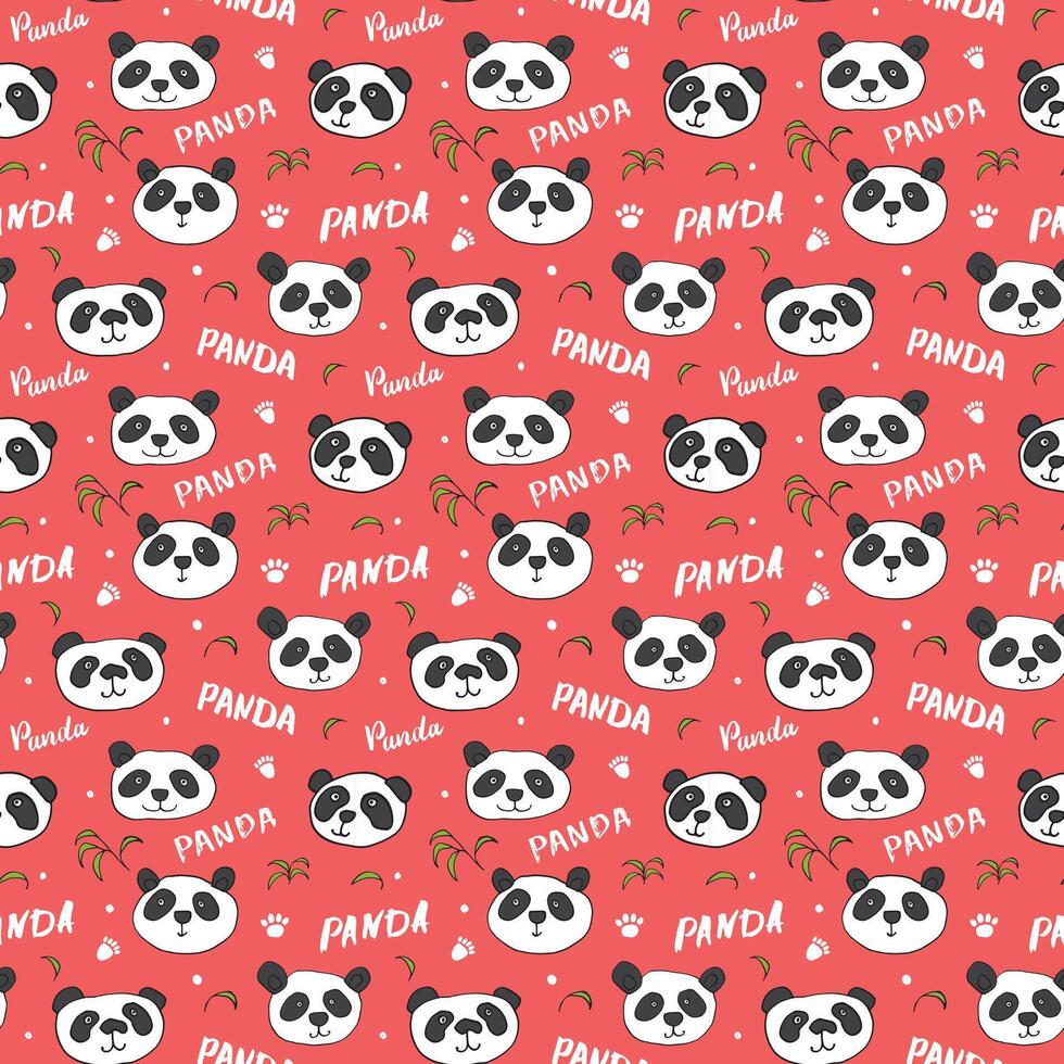Panda pattern with hearts and words on red vector