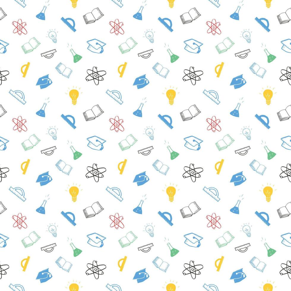 Seamless pattern with various school objects vector