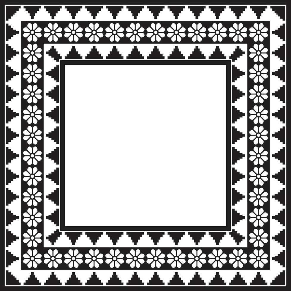 square Assyrian black monochrome ornament. Rectangle, border, frame of Mesopatamia Pattern ancient East vector