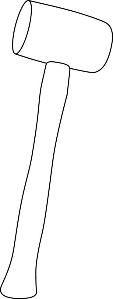 Lineart of a mallet with a cylindrical head and a slender handle in a simple outline style vector