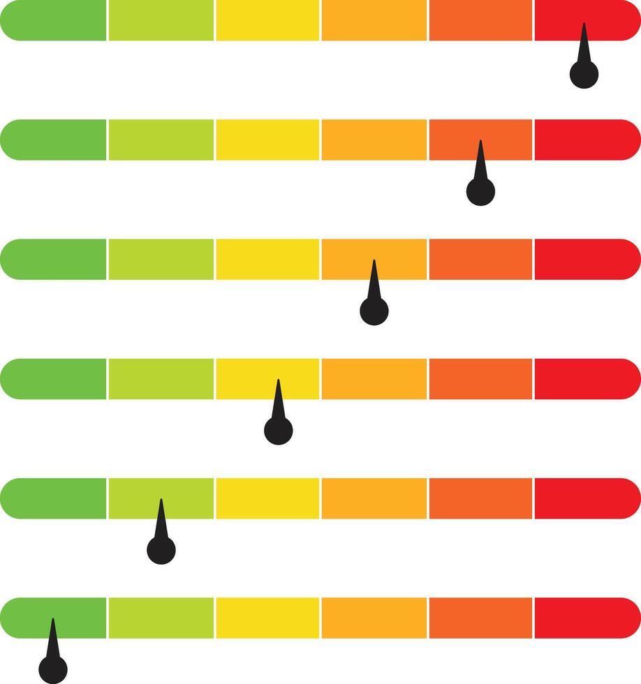 Colored Horizontal Rating Gauge Bars - Risk, Satisfaction, and Performance Indicator vector