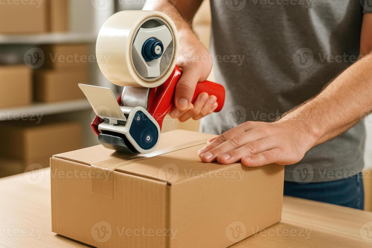 Efficient logistics in warehouse setting is essential for ecommerce success, as shipping packages requires careful handling and proper sealing to ensure safe delivery photo