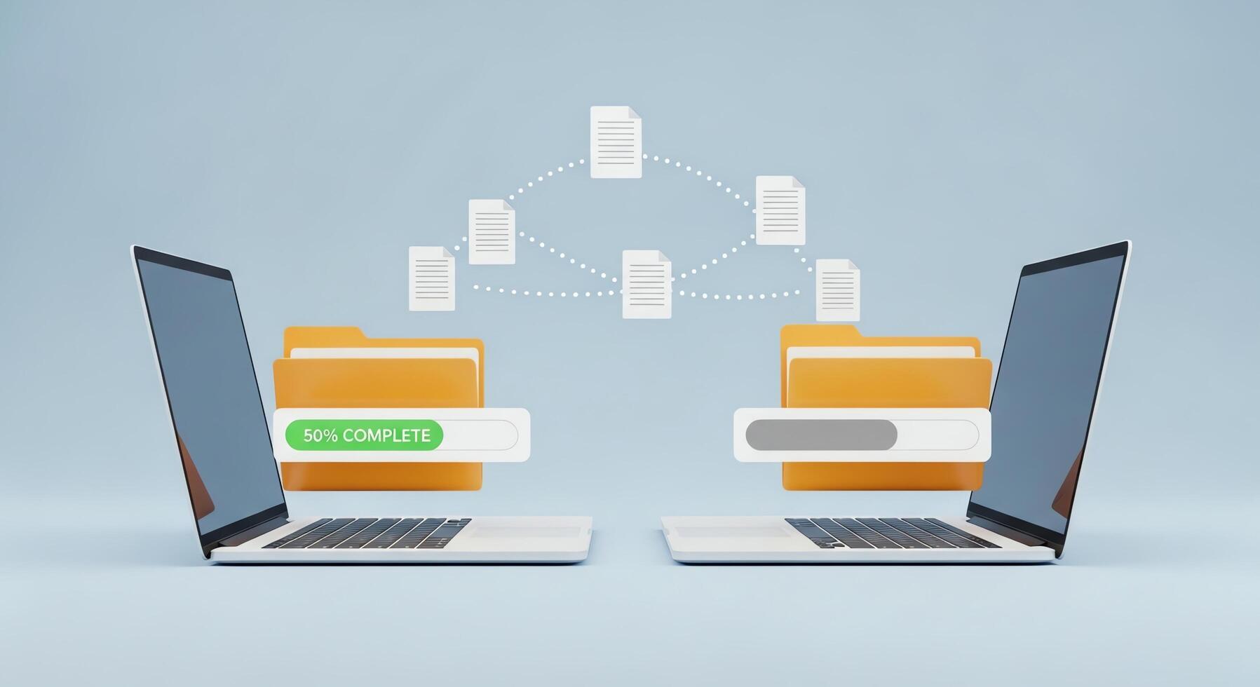 Secure data transfer and file sharing between two laptops with progress indicator photo