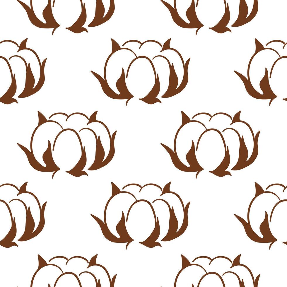 Seamless pattern with cotton bolls on a white background in line art style. Perfect for wrapping paper, fabric and bed linen. vector