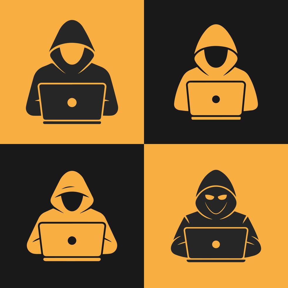 hacker íconos con laptops en un tablero de damas modelo representando cibercrimen y digital seguridad conceptos vector