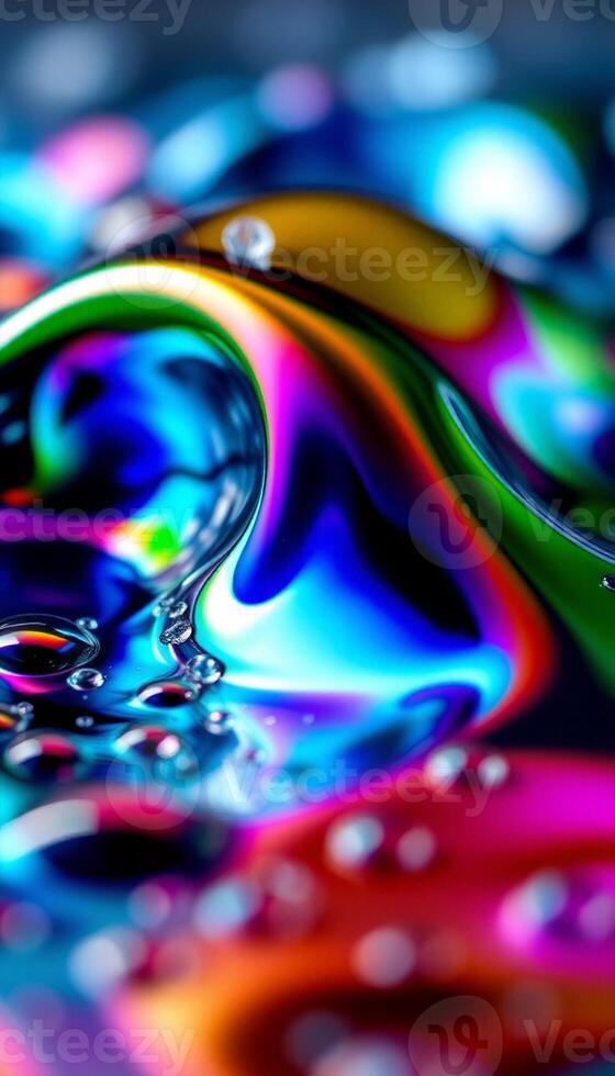 Scientific abstract focusing on the thin film interference patterns in a vertical field of liquid orbs photo