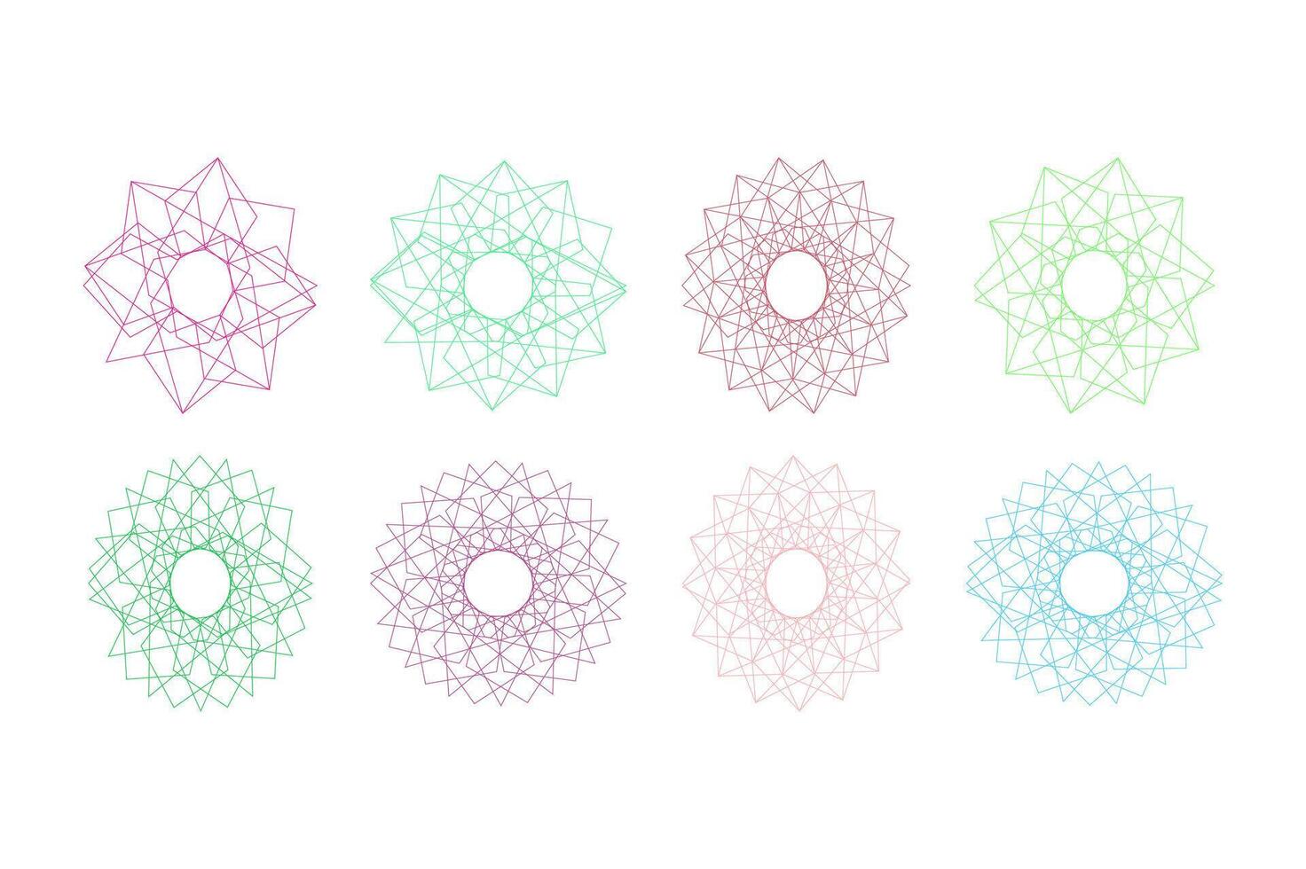 Eight colorful abstract circular patterns isolated on vector
