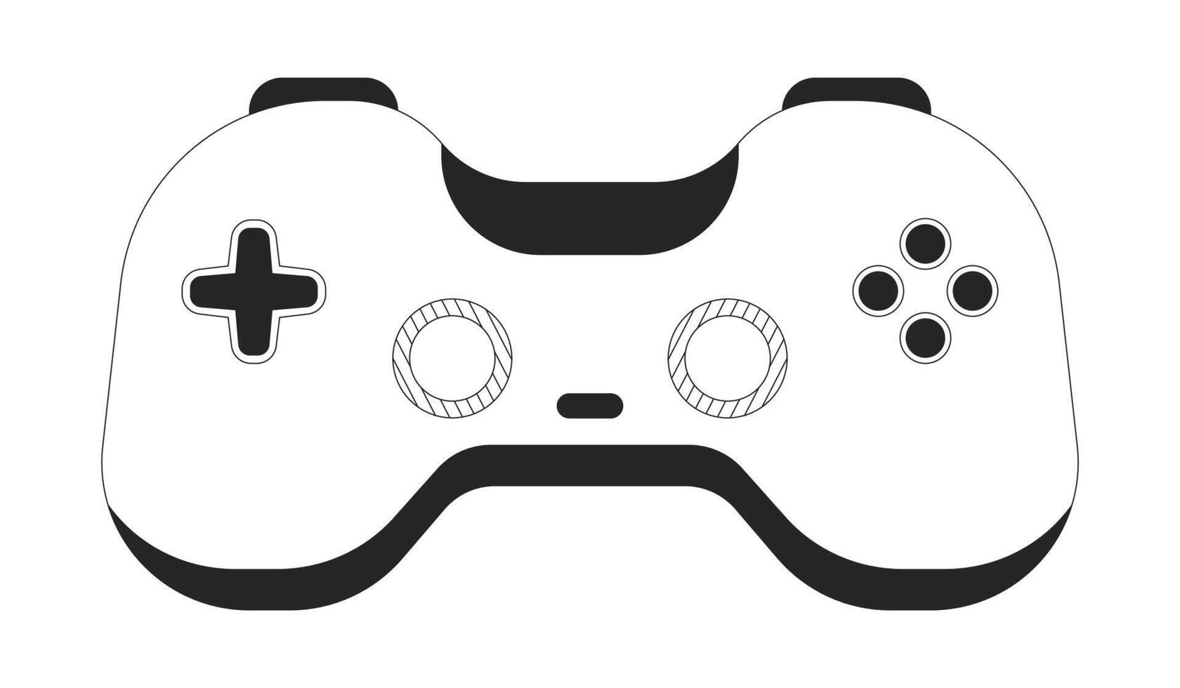 Stylized retro game controller 2D line object. Joystick play. Gamepad buttons. Interactive device. gaming. Gamer gear isolated clipart ink outline item. Monochrome spot illustration vector