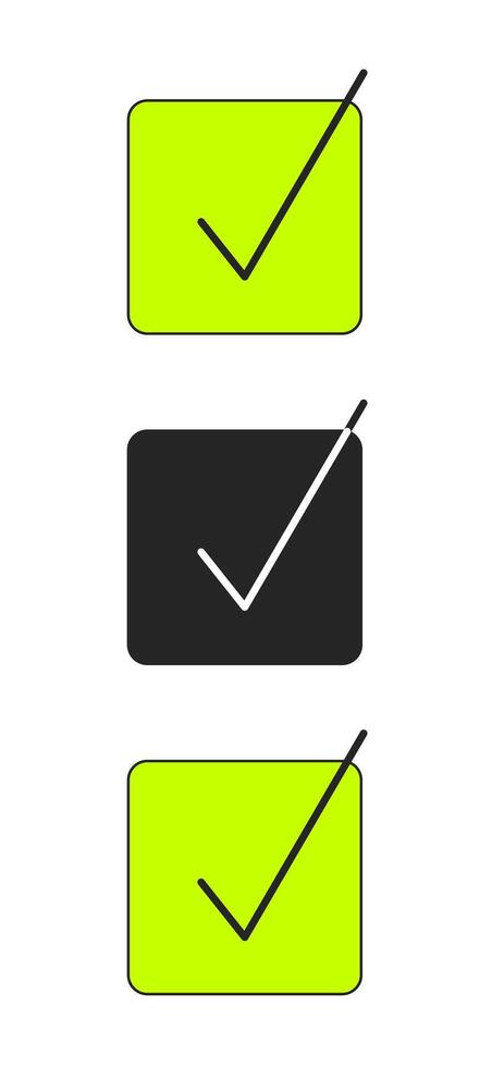 Square checkboxes with checkmarks 2D cartoon object. Multiple options selected. Survey ticks. Voting check marks for checklist isolated element flat clip art on white. Spot illustration vector