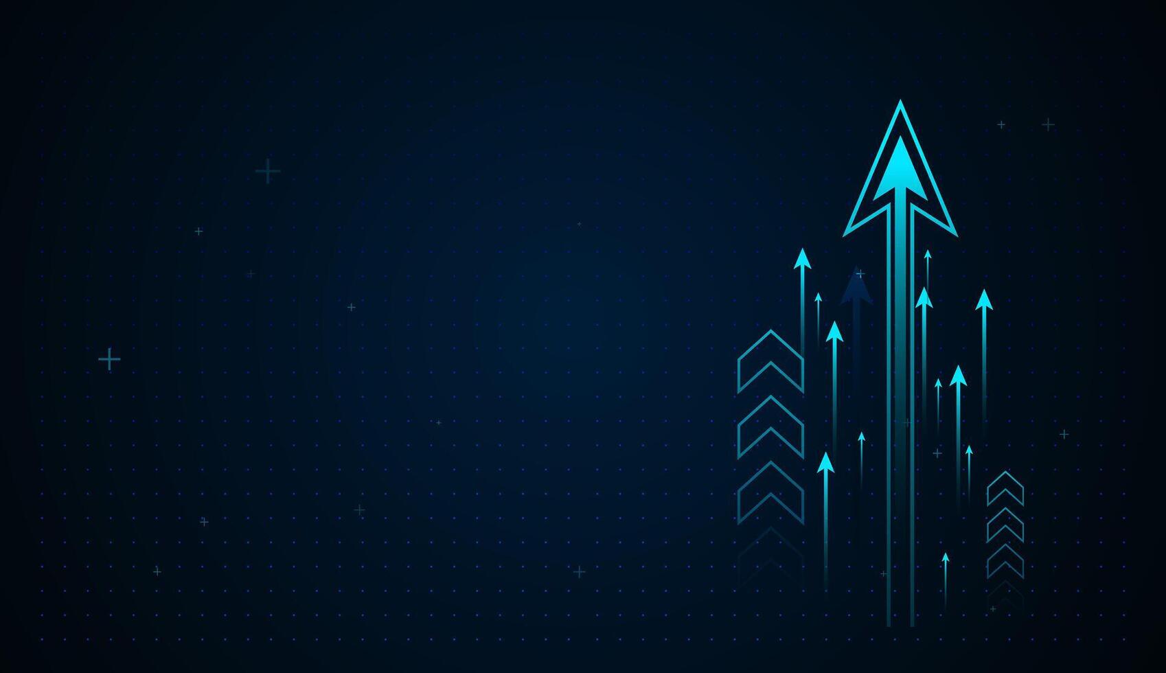 A digital Arrows graphic shows a bold, luminous arrow pointing upward, representing innovation, advancement, and strong upward trends in technology Arrows concepts vector
