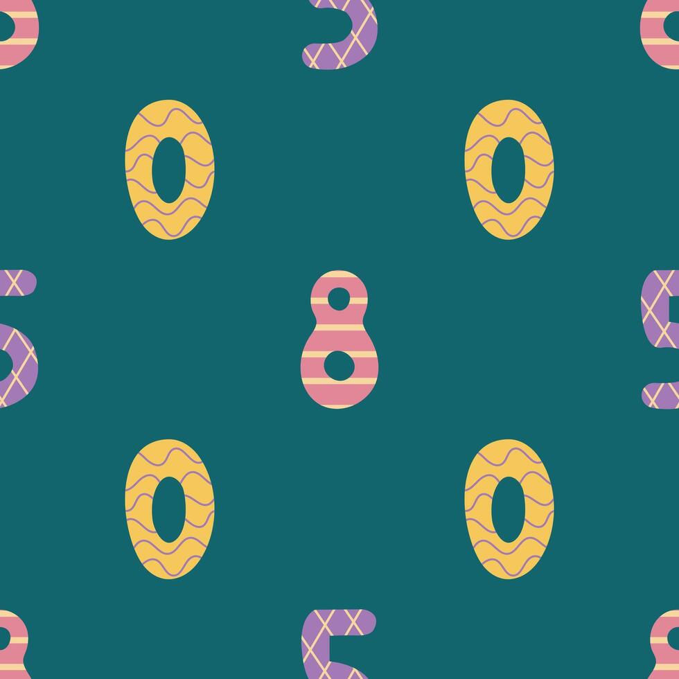Seamless Pattern of Numbers on Teal Background. Endless textures for your design vector