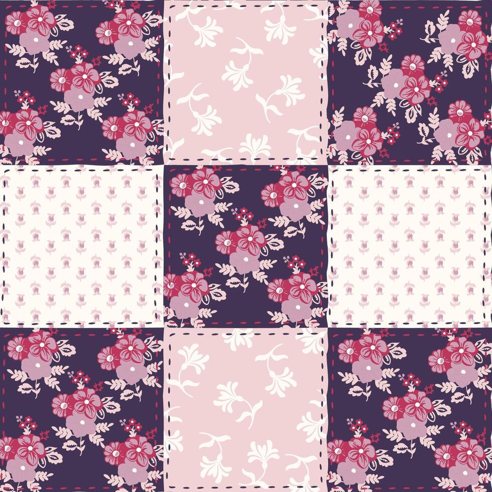 Patchwork pattern with floral ornaments. vector