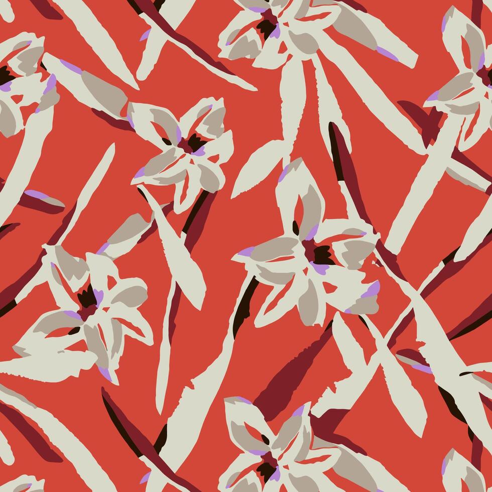 Abstract flowers, branches and leaves pattern background. vector