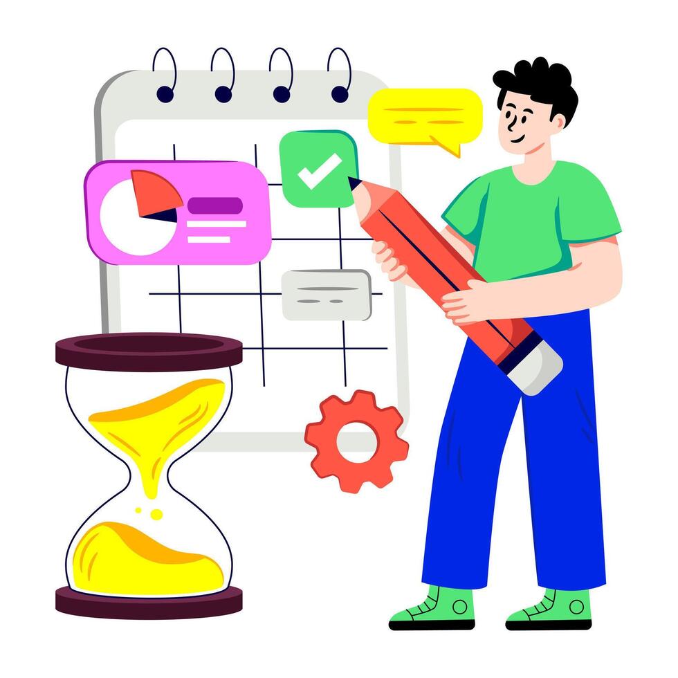 Calendar with clock showing concept of timetable management vector