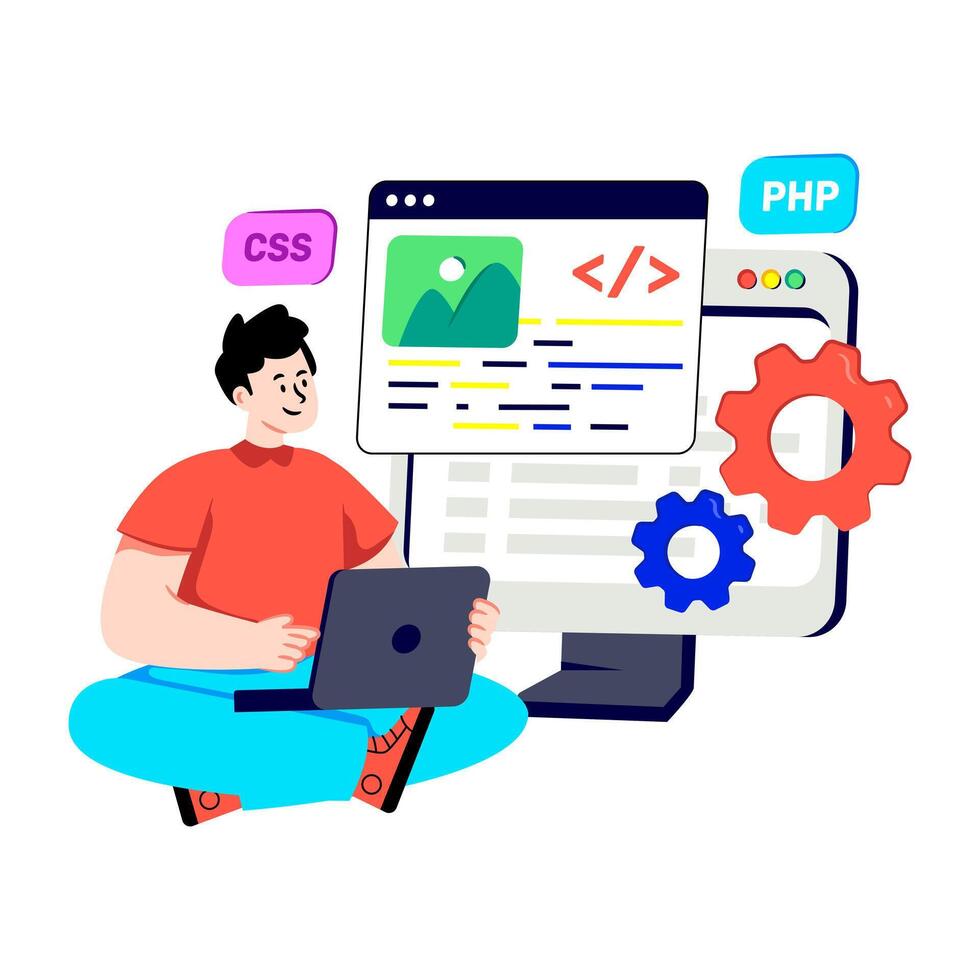 un plano diseño ilustración de web programador vector