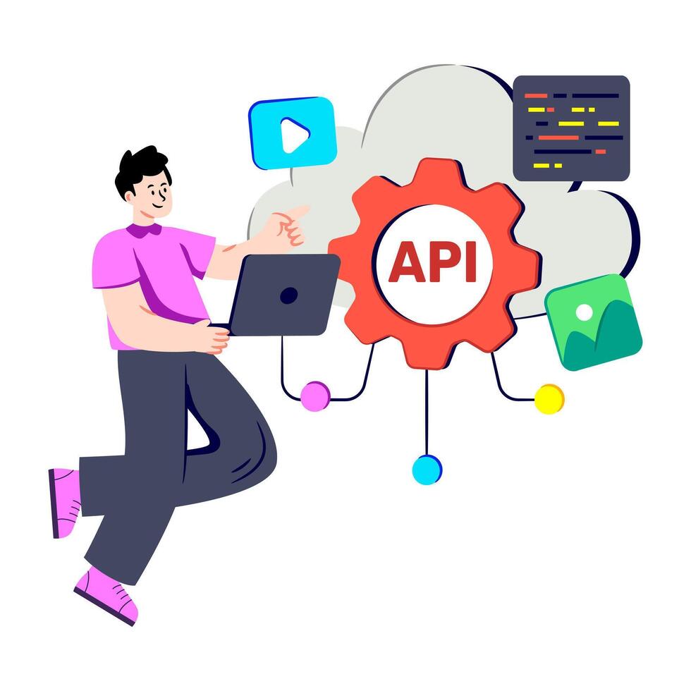 Trendy isometric design of cloud api vector