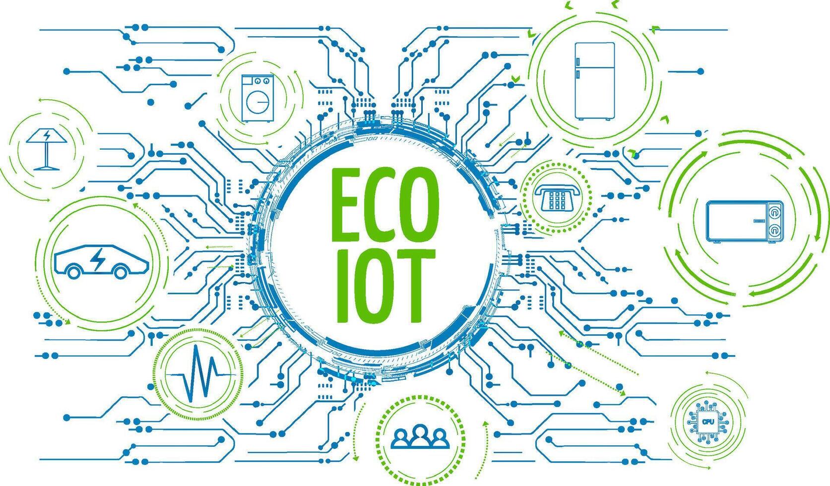 Exploring the concept of Eco IoT with interconnected devices and their benefits to a sustainable environment vector