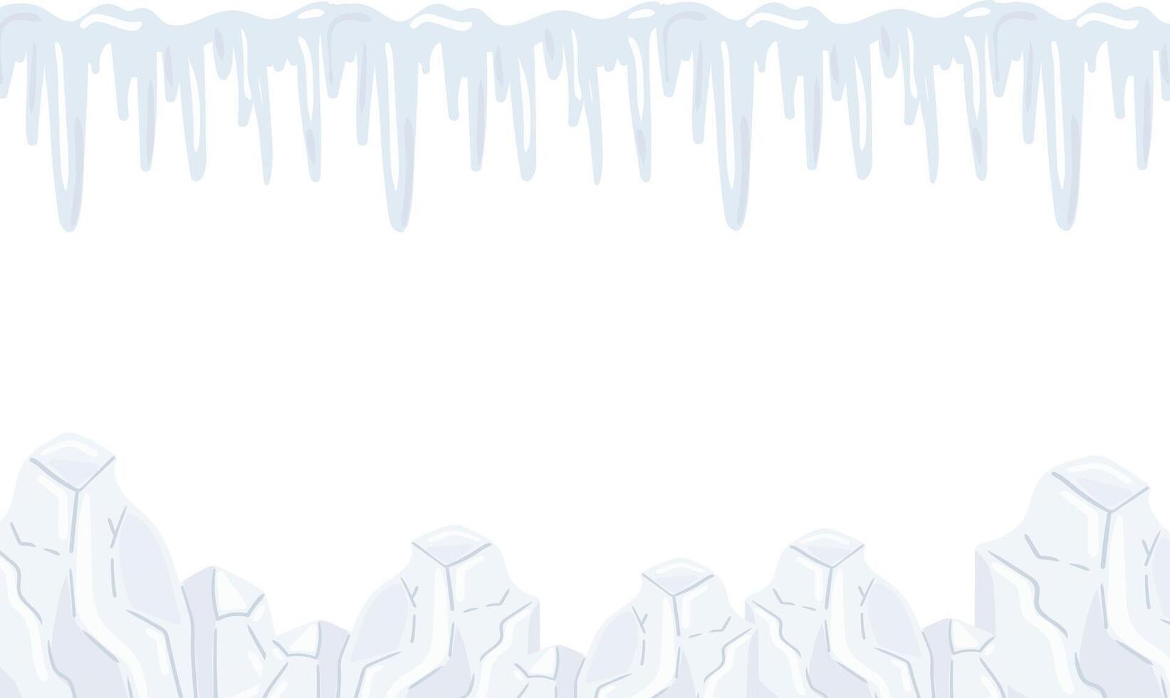 abstract winter glacial frame border with hanging icicles and snow ice blocks elements isolated on white background frozen cold season template vector