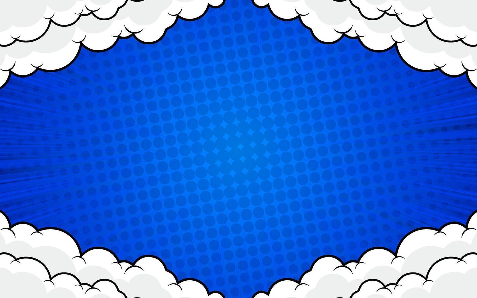 Abstract striped retro comic background with halftone clouds and dots. vector