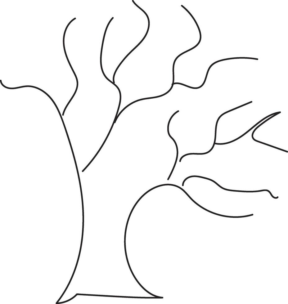 Simple line drawing of a bare tree with winding branches reaching upwards, isolated on transparent background vector
