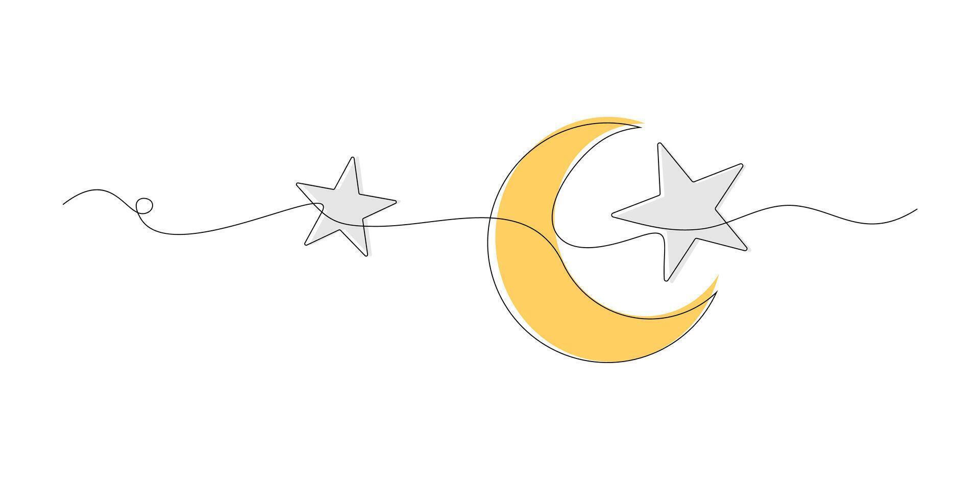 Minimalist Continuous Line Art of Moon and Stars vector
