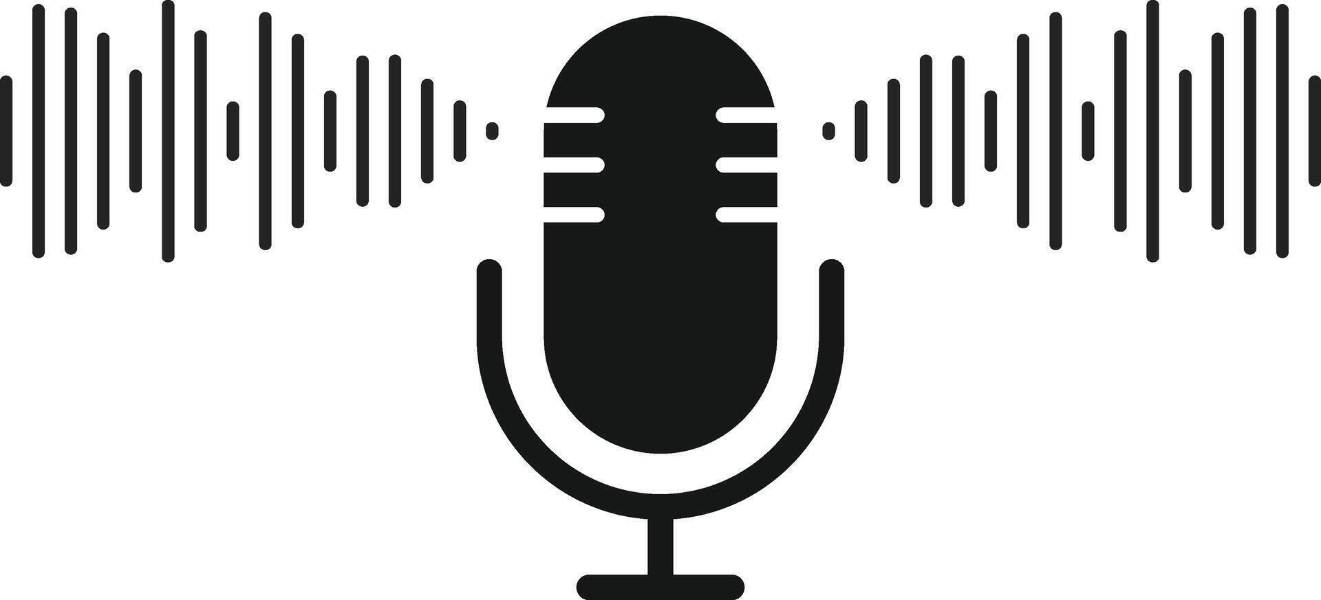 Microphone Icon with Sound Wave Symbol. Voice Recording and Audio Input Interface for Studio Podcast, Sound Control Panel and Broadcasting Speech Icons Collection. vector