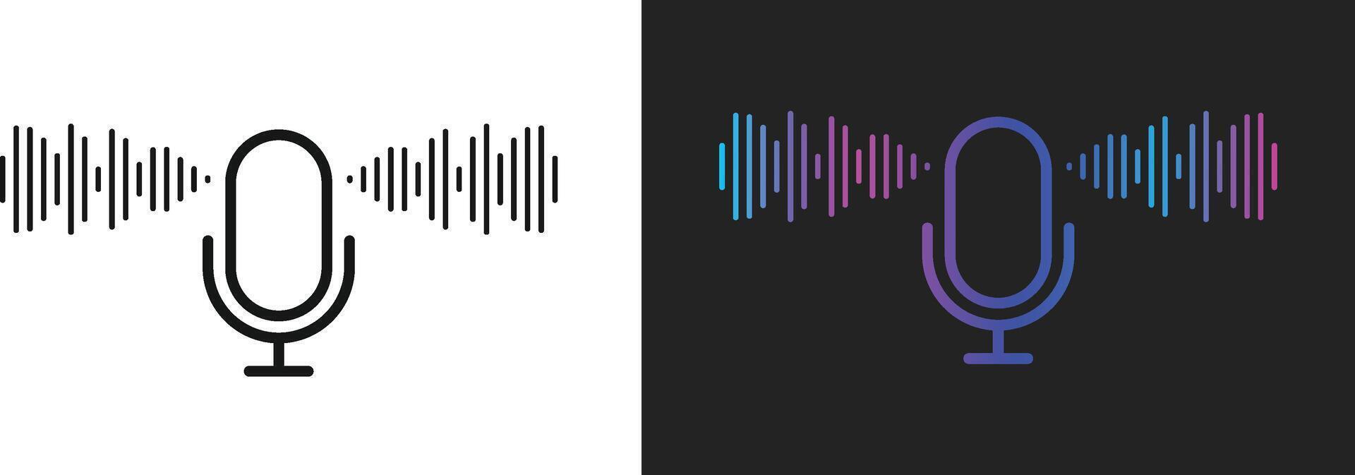 Microphone Icon with Sound Wave Symbols. Voice Recording and Audio Input Interface for Studio Podcast, Sound Control Panel and Broadcasting Speech Icons Collection vector