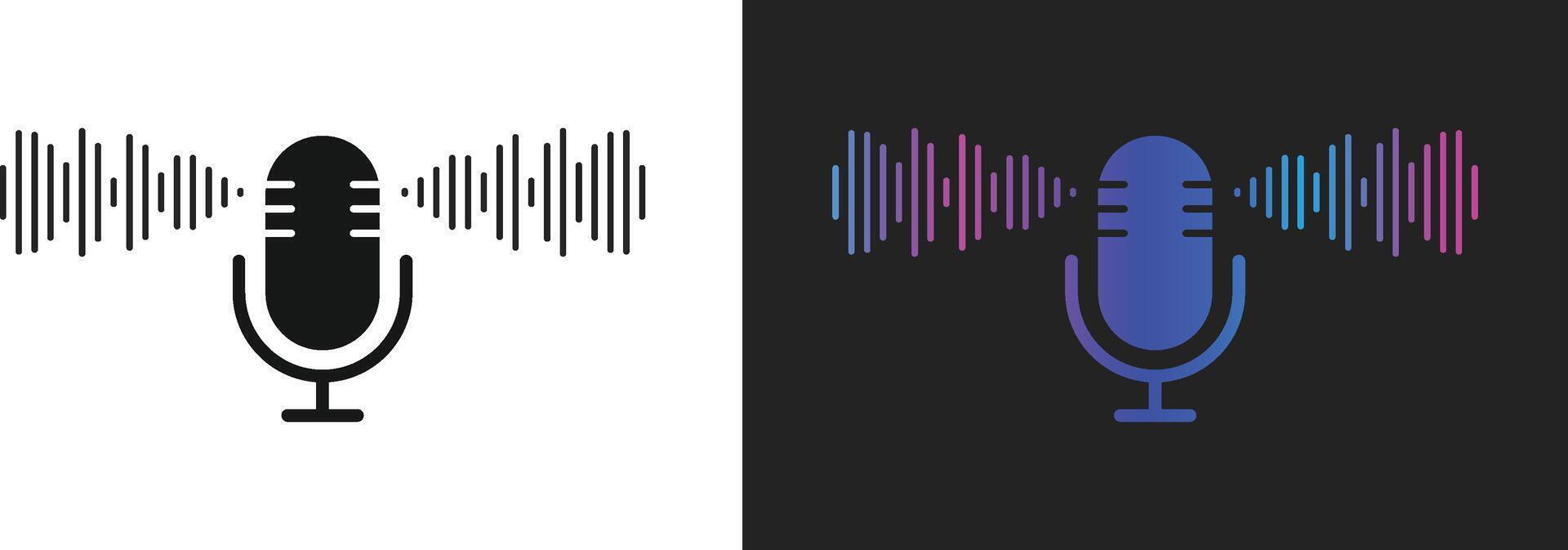 Microphone Icon with Sound Wave Symbol. Voice Recording and Audio Input Interface for Audio Waveform Recording, Sound Control Adjustment and Speaking Broadcast Symbols vector