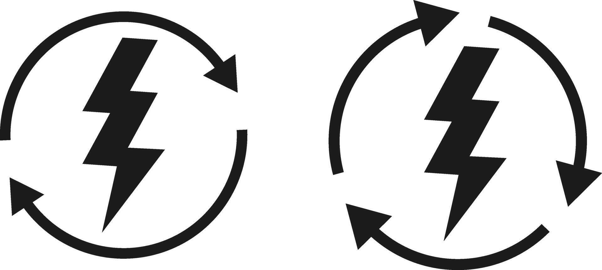 Lightning Bolt and Circular Arrow Icon Set. Energy Refresh and System Update Symbol for Power Efficiency Indicator, Electric Renewal and Quick Charging Icon vector