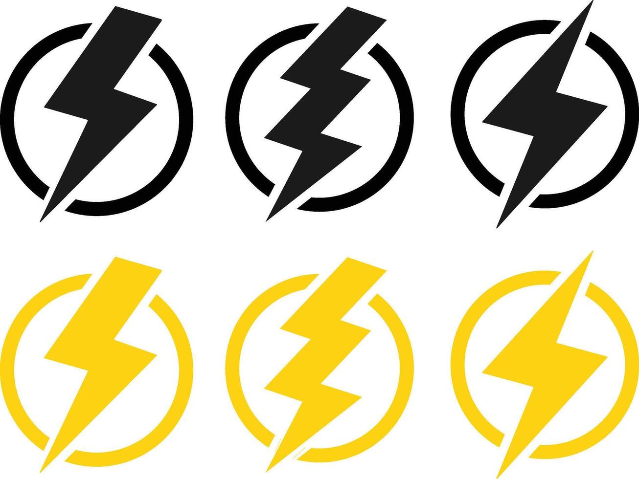 Lightning Bolt Icon Set. Power, Energy, and Speed Symbols for Fast Charge Efficiency and Critical Alert Indicators with High Voltage Danger Icons vector