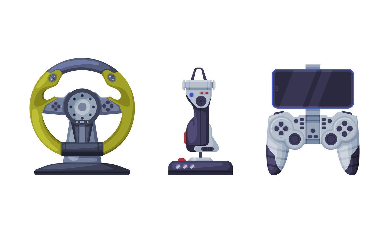 Gamepad and Steering Wheel as Game Controller and Input Device for Game Console Set vector