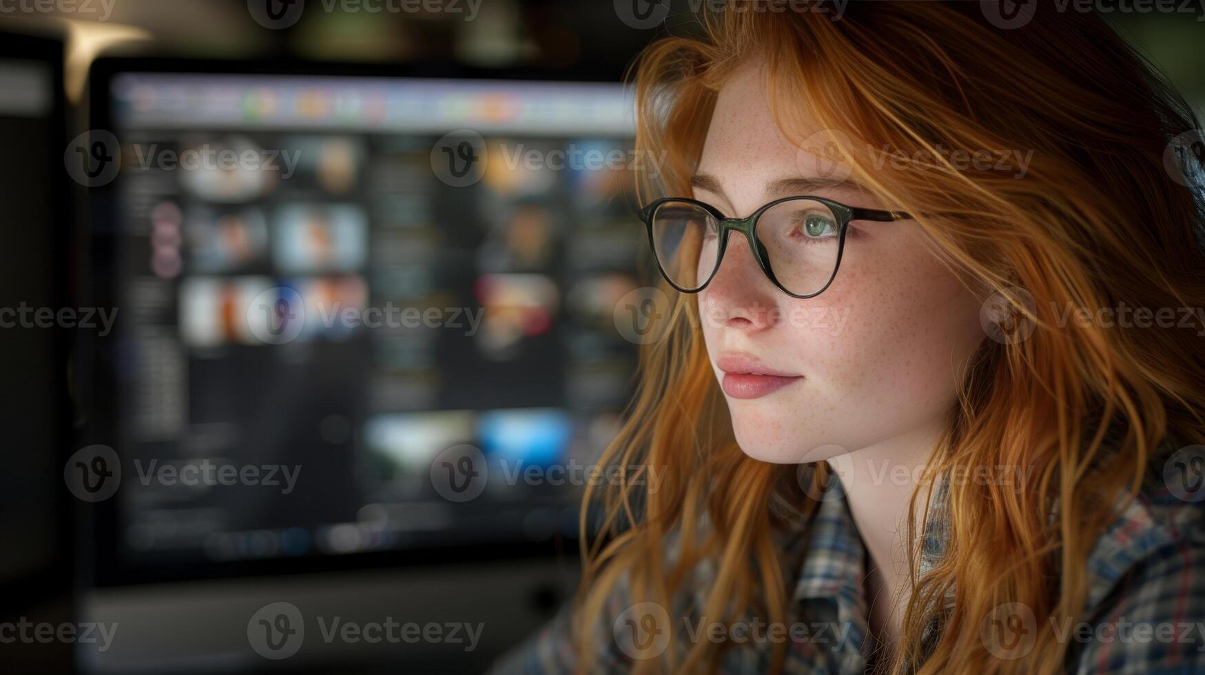 Close up of a person working on a computer while engaged in a call for communication. photo