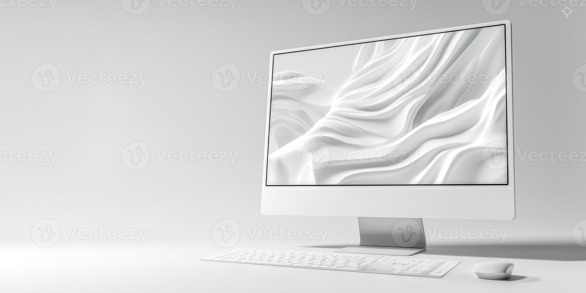 White desktop computer setup with abstract background photo