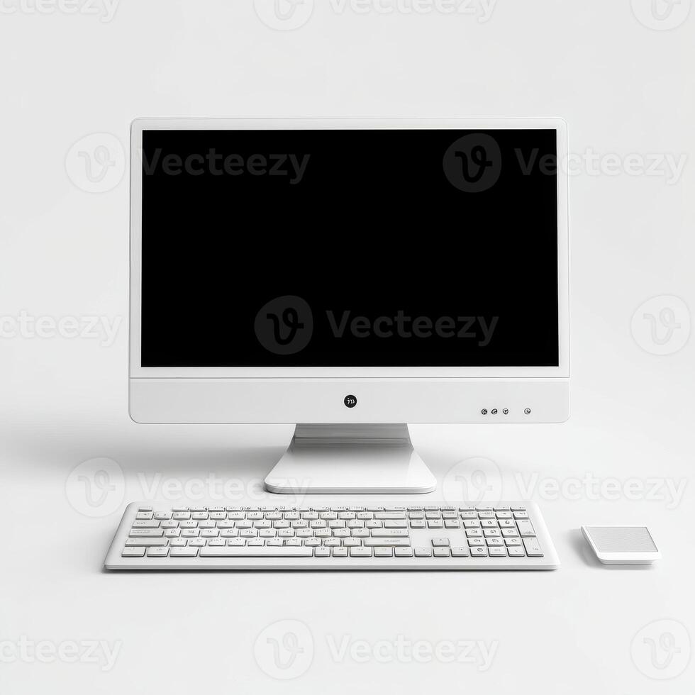 White all in one desktop computer with blank screen photo