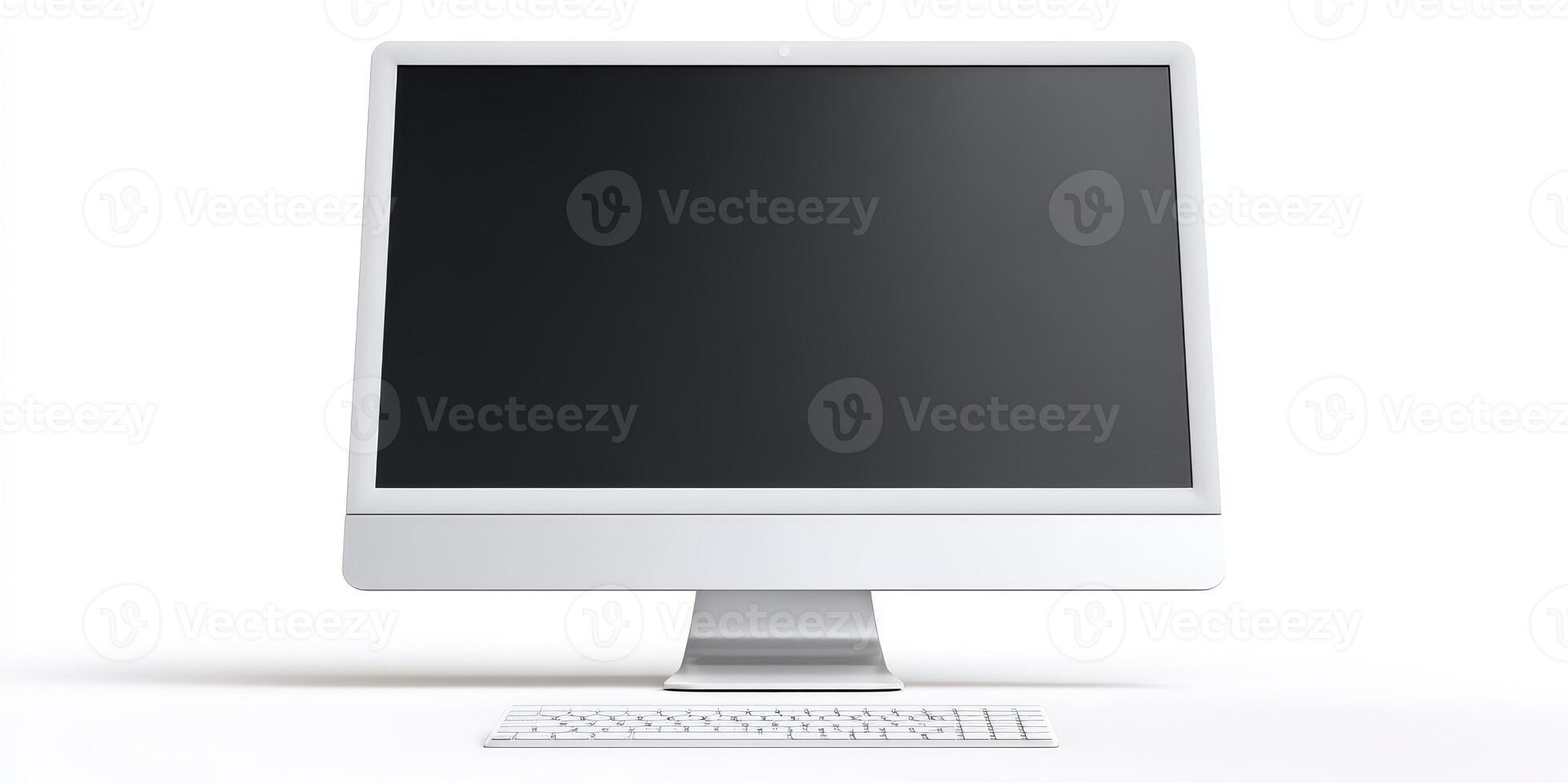 Desktop computer monitor with blank screen on white photo