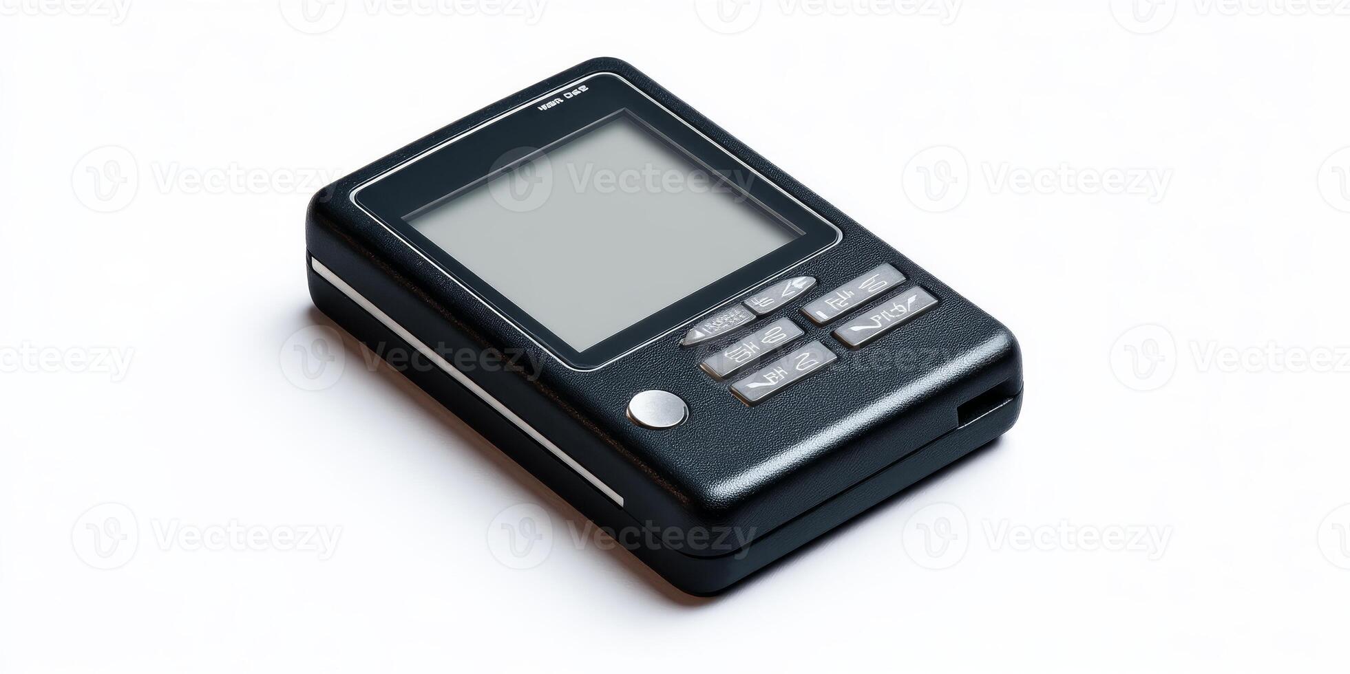 Pager device displaying retro communication on a white background photo