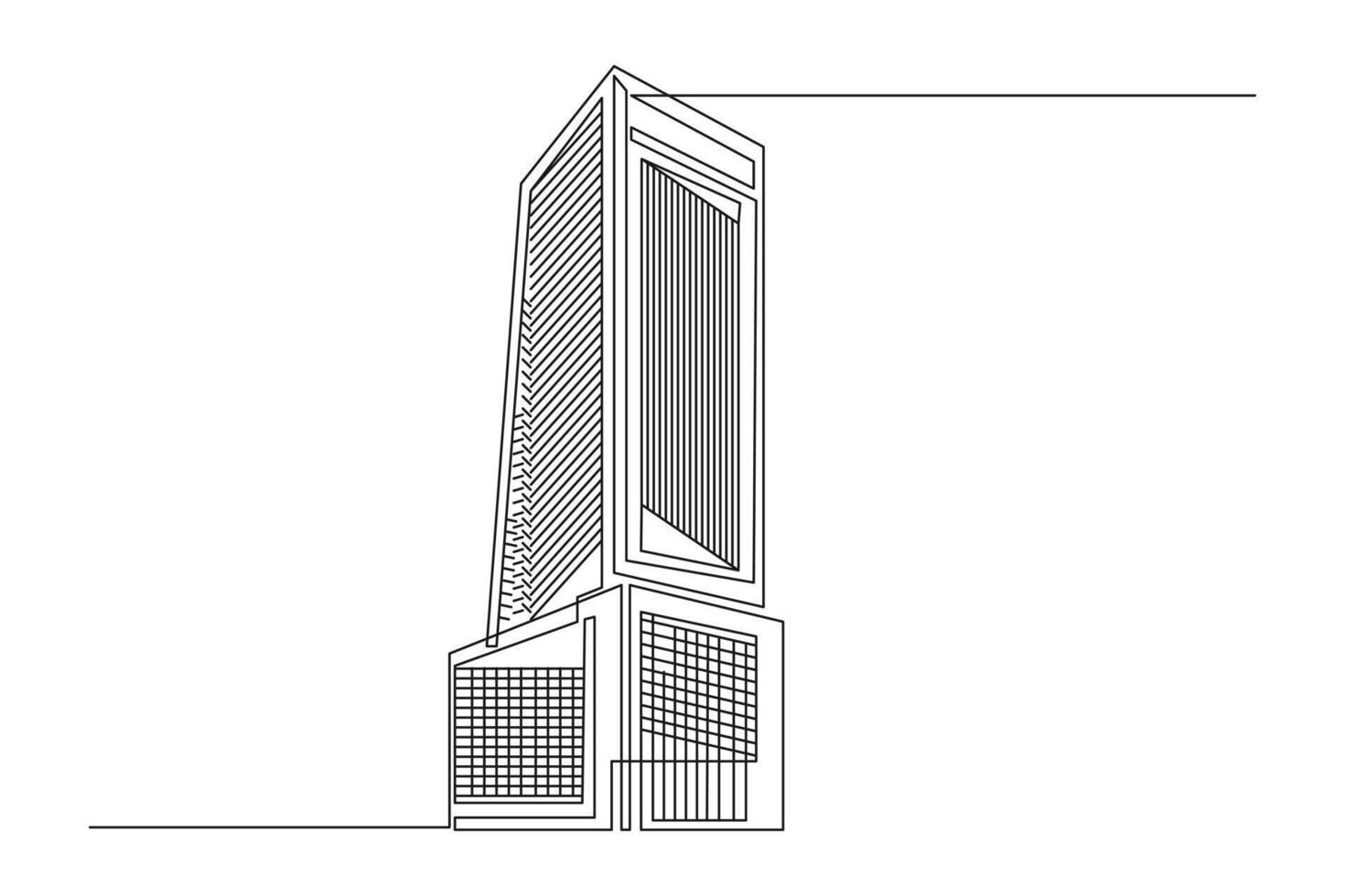 Single continuous line drawing of modern tower building architecture minimal design vector