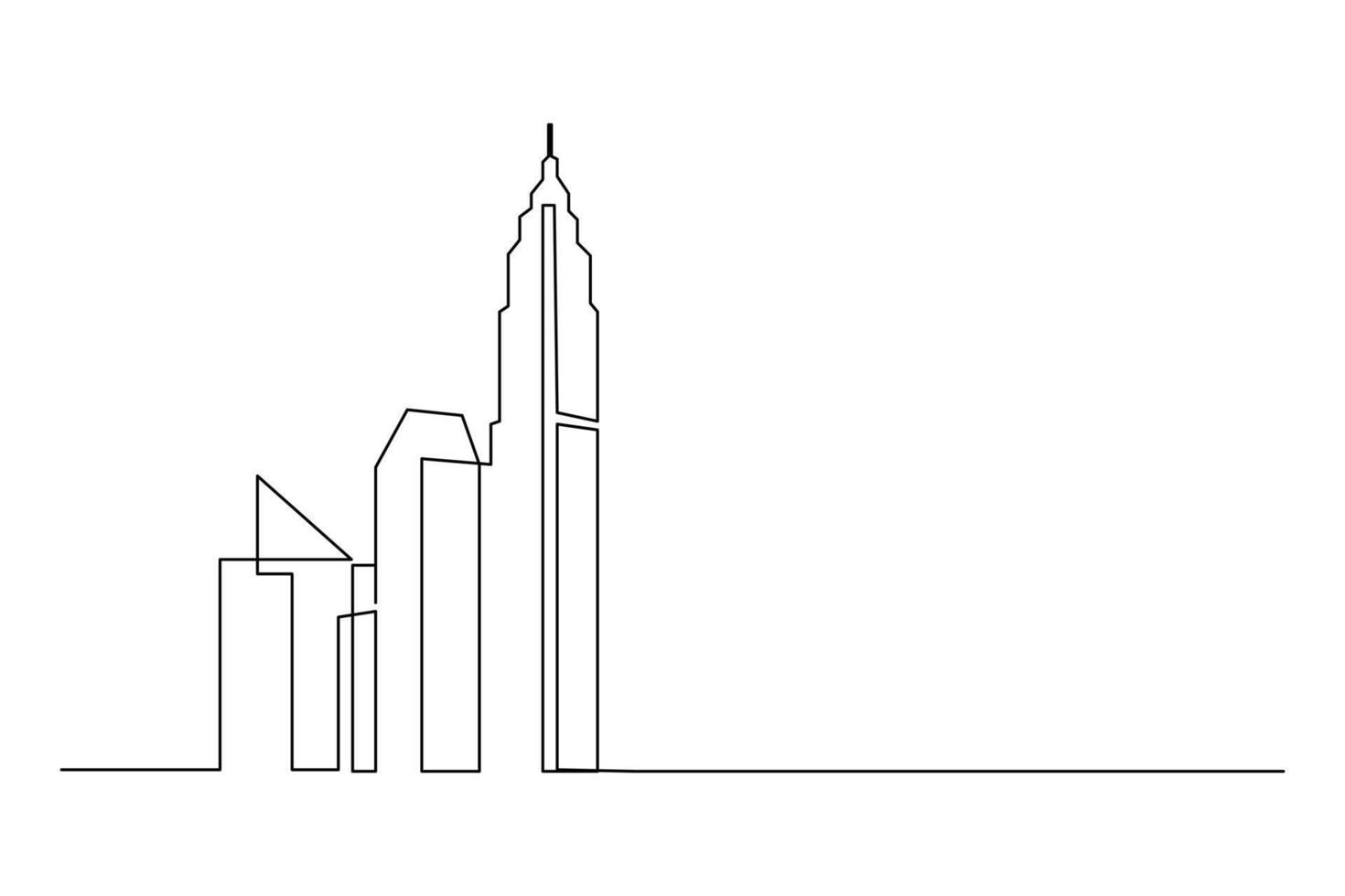 Continuous single line drawing of cityscape skyscraper building architecture vector