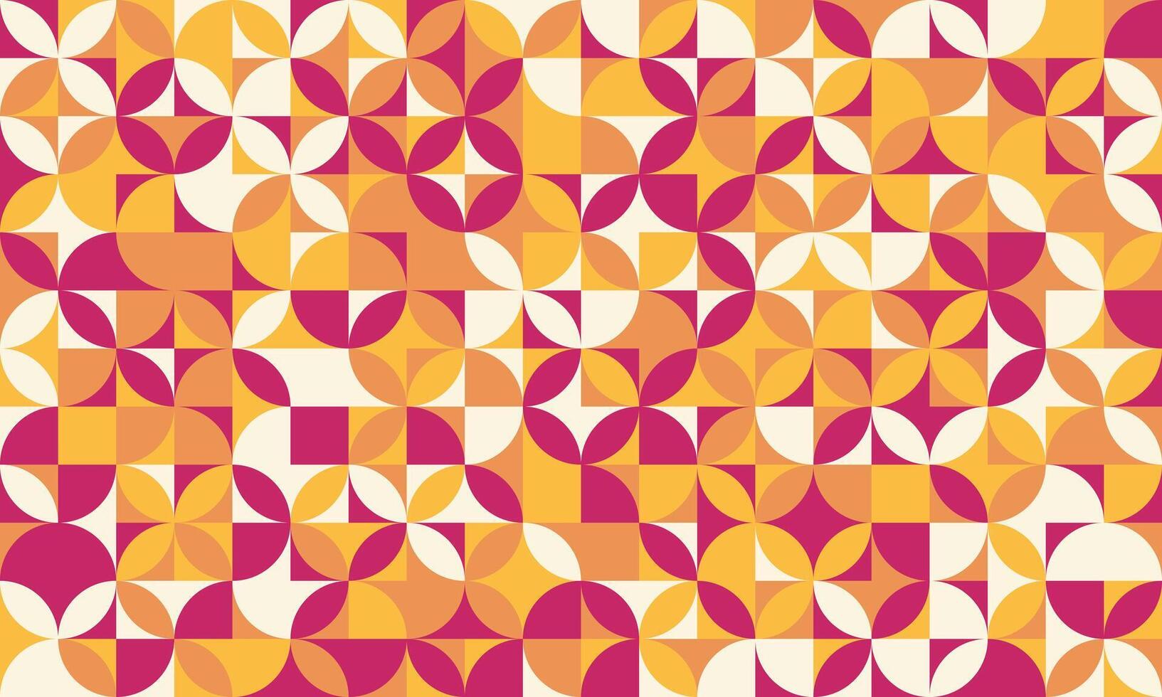 Vibrant geometric pattern featuring a captivating interplay of circles and squares in warm, autumnal hues. Ideal for backgrounds, textiles, or modern design projects. vector
