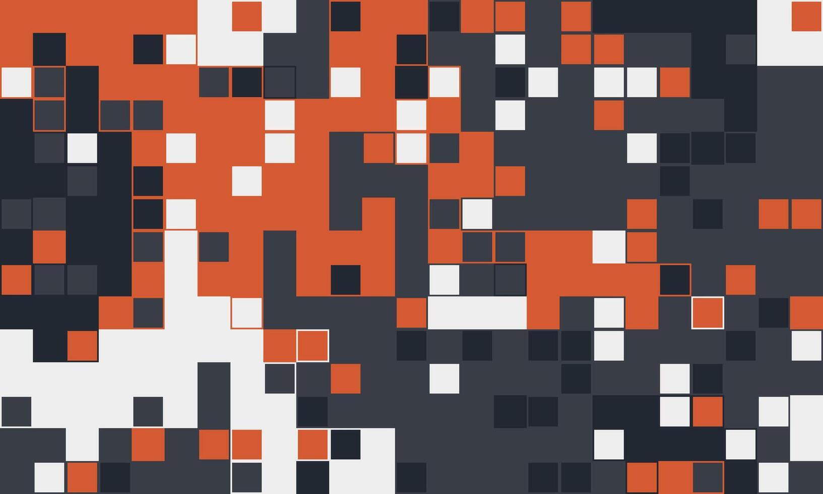 Abstract pixel art background. Dynamic interplay of orange, white, and dark grey squares creates a vibrant, modern design. vector