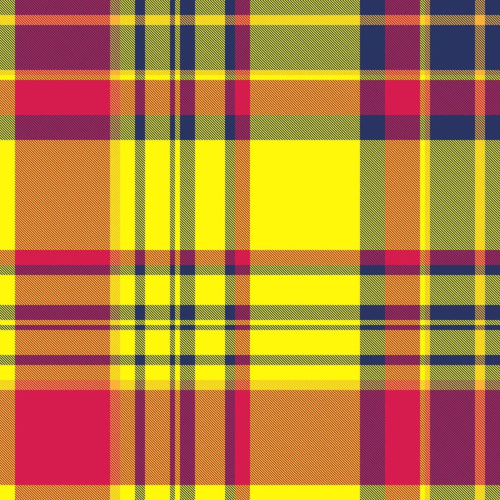 Bright plaid pattern with intersecting lines. A vibrant, warm textile background perfect for fashion, backgrounds, and creative projects. Captures texture and energy. vector