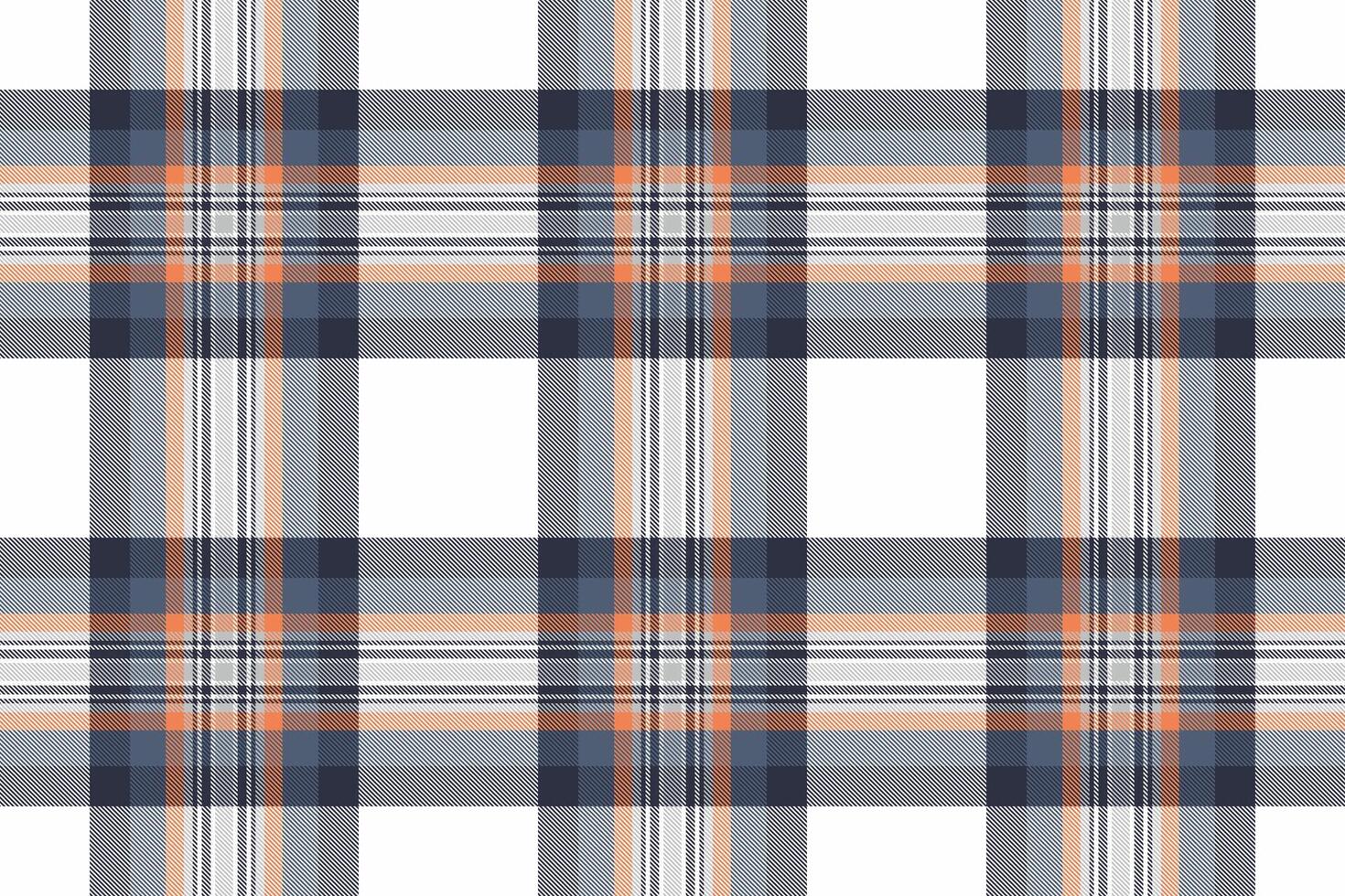 Classic plaid pattern with intersecting lines in blue, grey, orange and white tones. Versatile for backgrounds, textiles, or modern design projects. vector