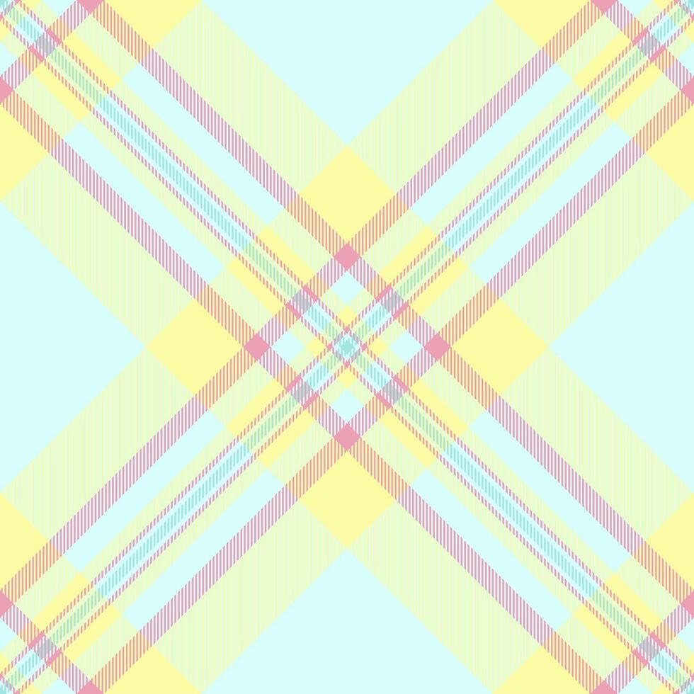 Pastel plaid pattern. Soft, diagonal stripes in light yellow, pink, and blue create a calming and versatile textile design. Ideal for backgrounds or fabric concepts. vector