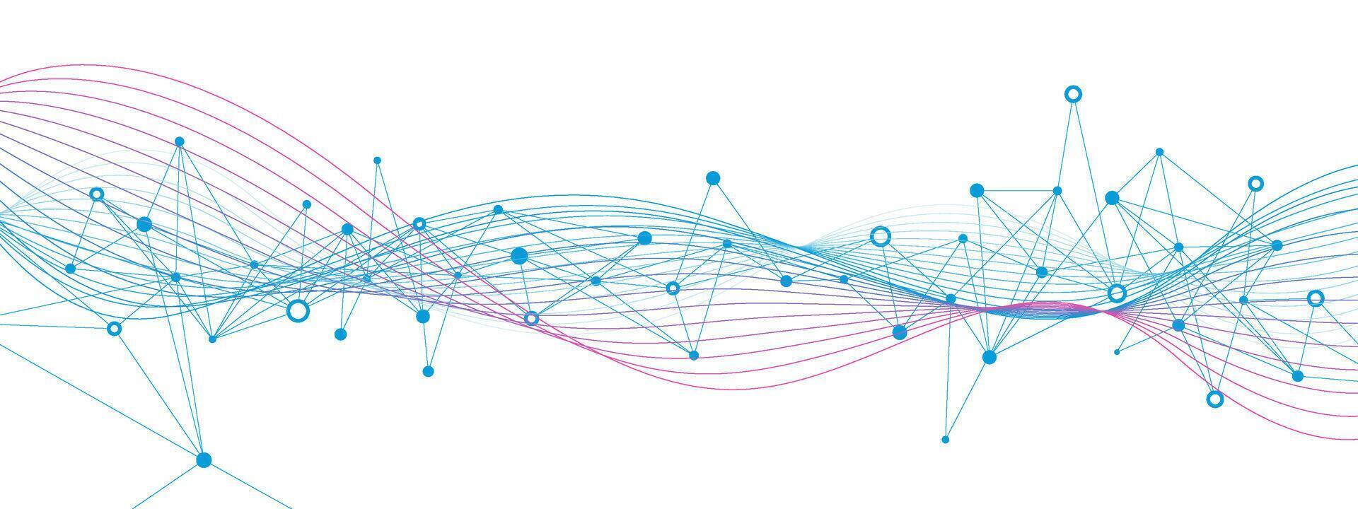 Abstract technology network connection with plexus or connecting dots lines and wavy lines. Design for medical, technology and science background vector